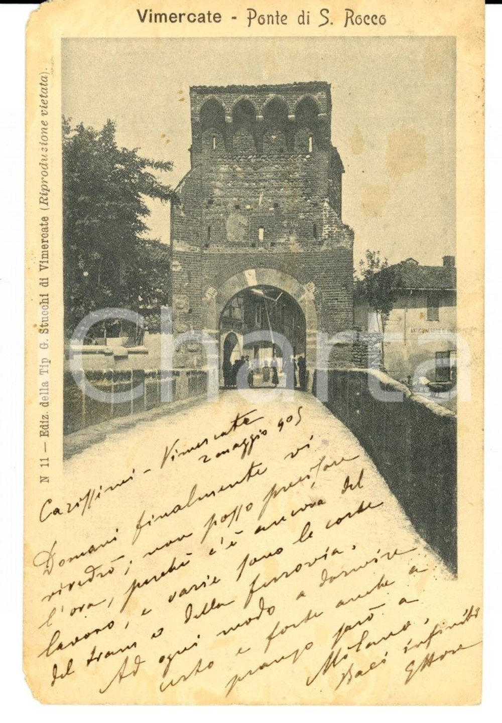 Cartolina originale da collezione 1905 VIMERCATE (MI) Ponte di San Rocco Autografo Ettore GATTINONI FP VG 1