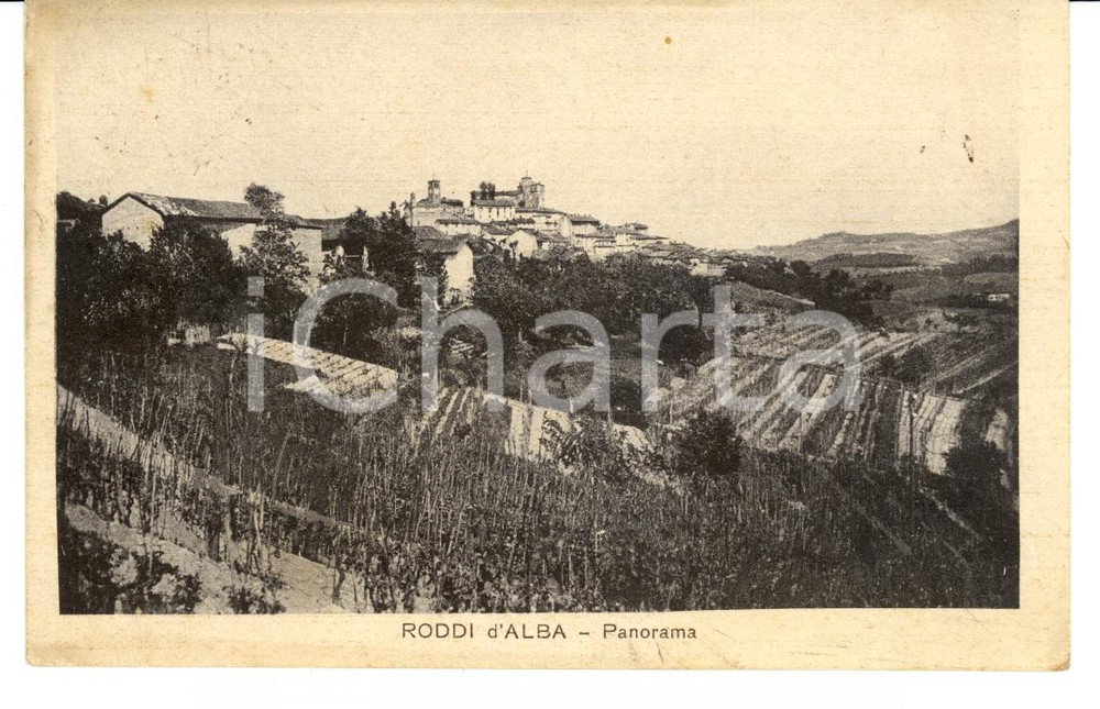 Cartolina originale da collezione 1928 RODDI D ALBA CN Panorama del paese Cartolina FP VG 1