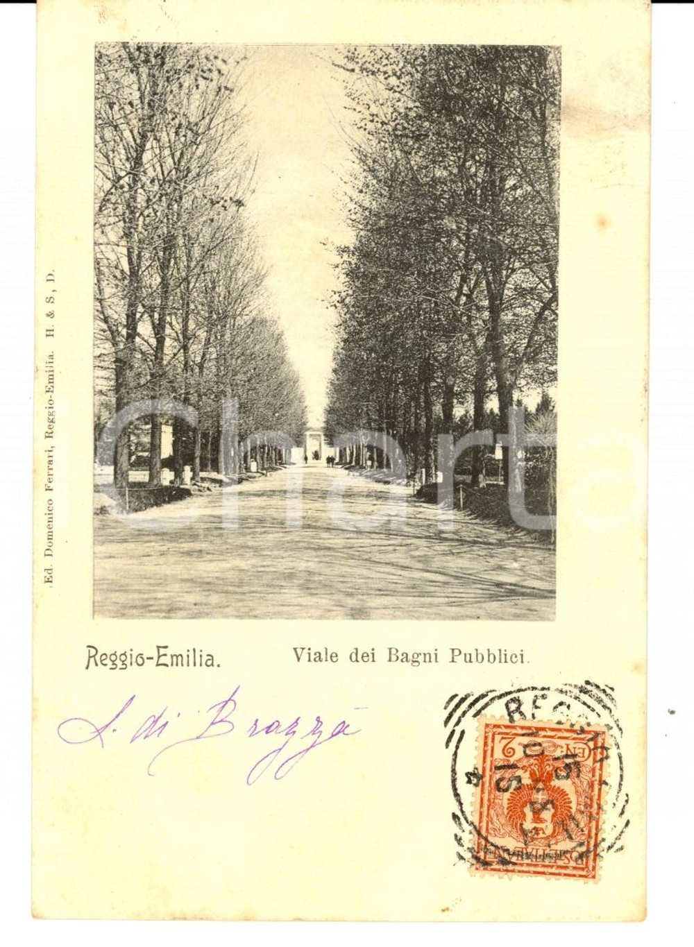 Autografo originale 1901 REGGIO EMILIA Viale Bagni Pubblici Autog. Ludovico SAVORGNAN DI BRAZZA' 1
