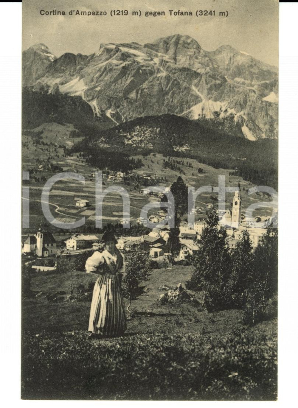 Cartolina originale da collezione 1930 CORTINA D'AMPEZZO (BL) Veduta con TOFANA Animata FP NV 1