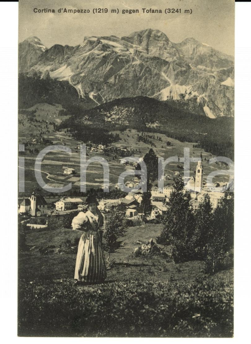 Cartolina originale da collezione 1930 CORTINA D AMPEZZO BL Veduta con TOFANA Animata FP NV 1
