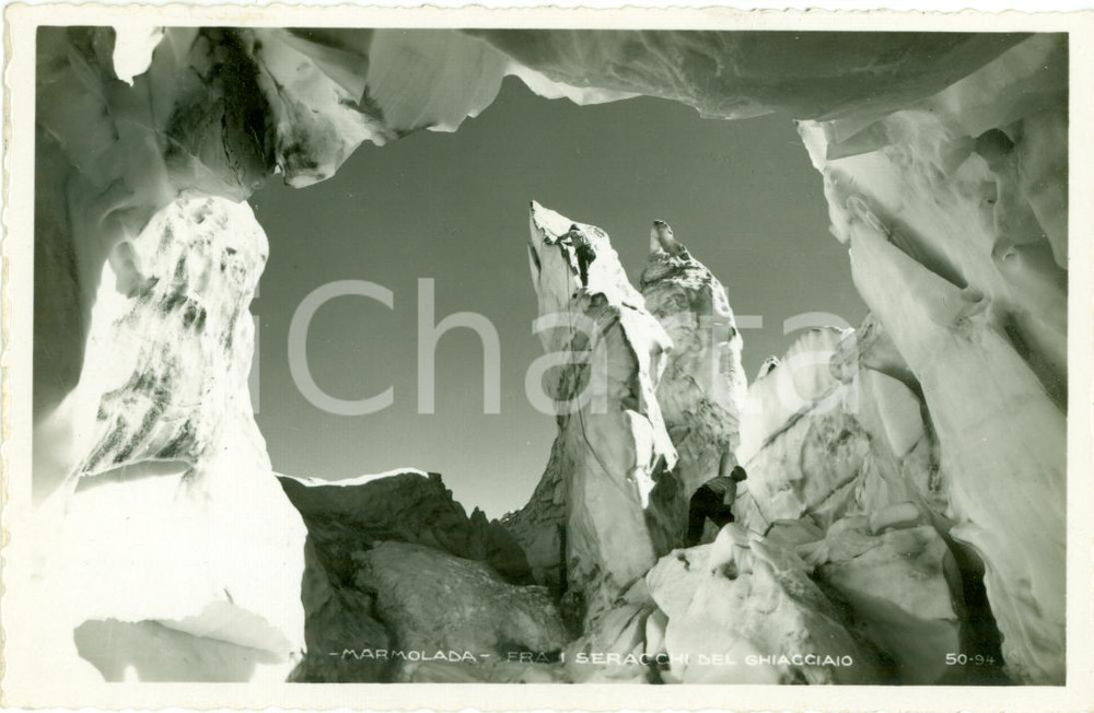 Cartolina originale da collezione 1935 ca MARMOLADA Alpinisti fra ghiacciai del seracchio FOTOCARTOLINA FP VG 1