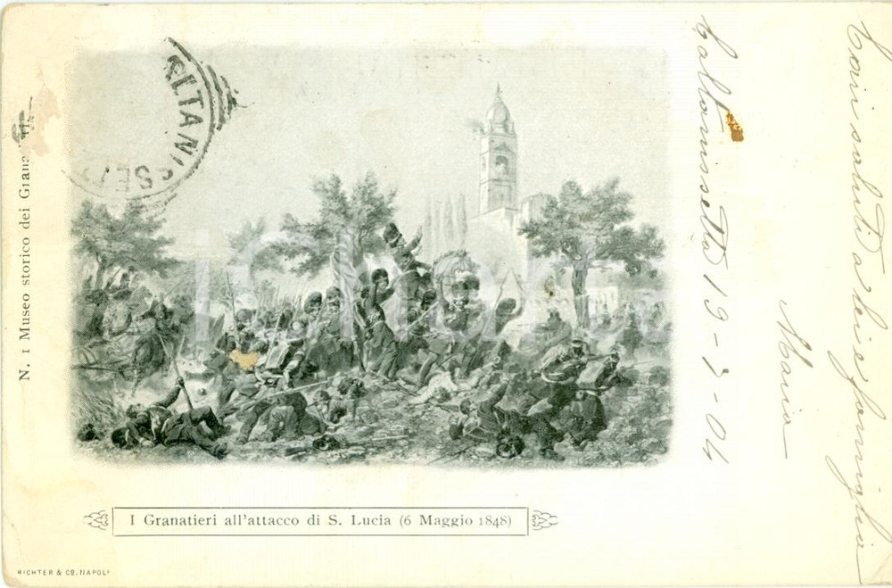 Cartolina originale da collezione 1904 GRANATIERI all attacco di SANTA LUCIA nel 1848 Illustrata Cartolina FP VG 1