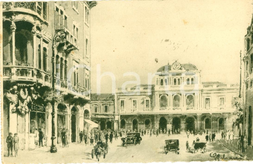 Cartolina originale da collezione 1920 ca PADOVA La stazione ferroviaria Illustrazione GALIANI Cartolina FP NV 1