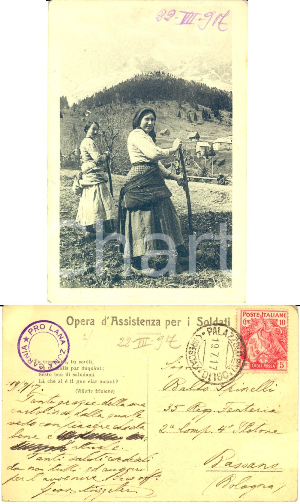 Autografo originale 1917 PALAZZOLO SULL OGLIO Cartolina COSTUMI FRIULI Autografo Giovanni NIGGELER 1