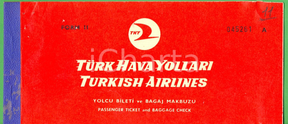 Oggetto da collezione cartaceo 1968 TURKISH AIRLINES Biglietto aereo ANK-VST 1