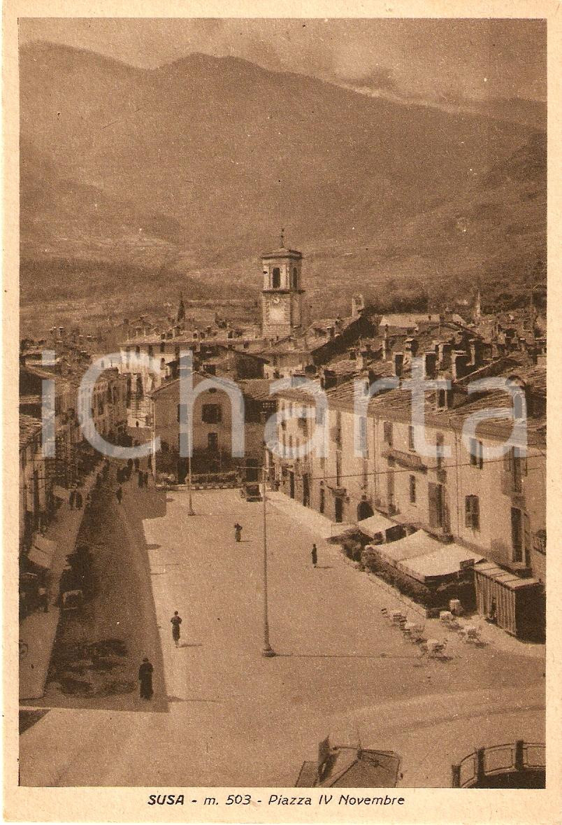 Cartolina originale da collezione 1940 ca SUSA TO Piazza IV Novembre ANIMATA FG NV 1