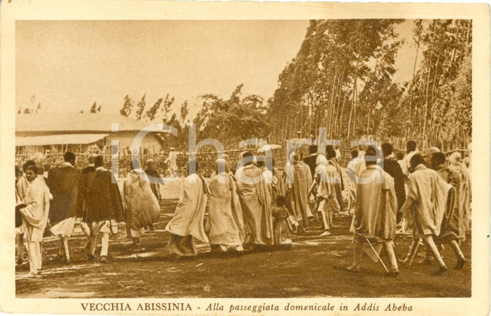 Cartolina originale da collezione 1936 ADDIS ABEBA ETIOPIA A.O.I. Indigeni passeggiata domenicale Cartolina FP 1