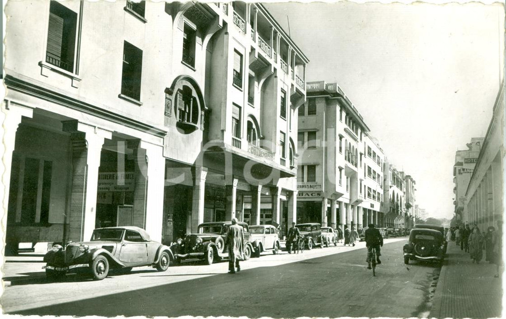 Cartolina originale da collezione 1950 RABAT MAROCCO Avenue DAR EL MAGHZEN Cartolina ANIMATA FP VG 1