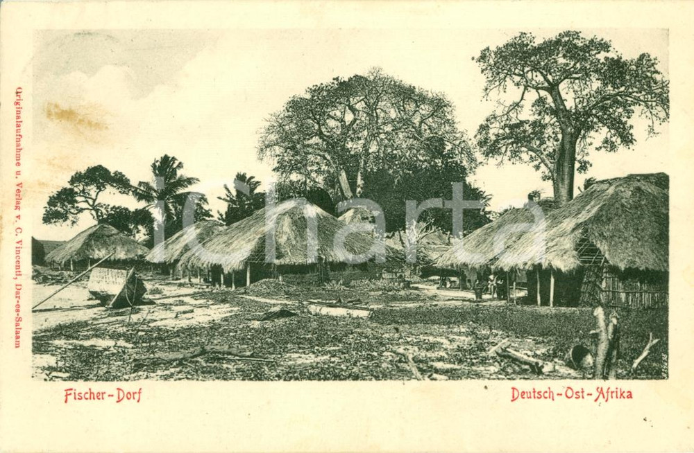 Cartolina originale da collezione 1920 ca DEUTSCH-OST-AFRIKA Villaggio di pescatori *Cartolina FP VG 1