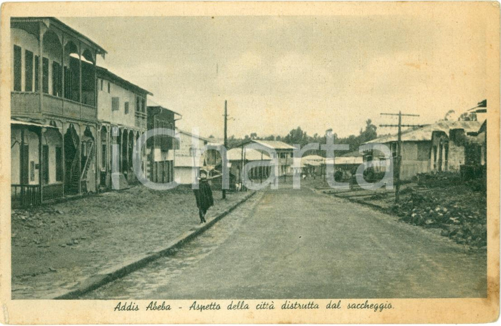 Cartolina originale da collezione 1936 ADDIS ABEBA ETIOPIA CittÃ  distrutta da saccheggio Cartolina FP NV 1