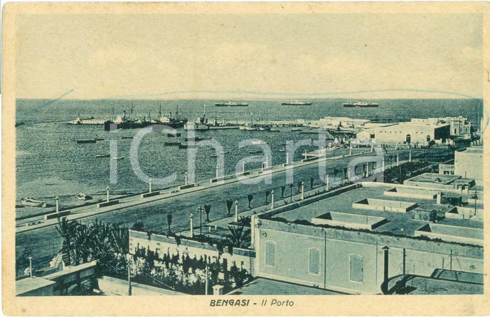 Cartolina originale da collezione 1930 ca BENGASI LIBIA Veduta del porto Cartolina FP NV 1