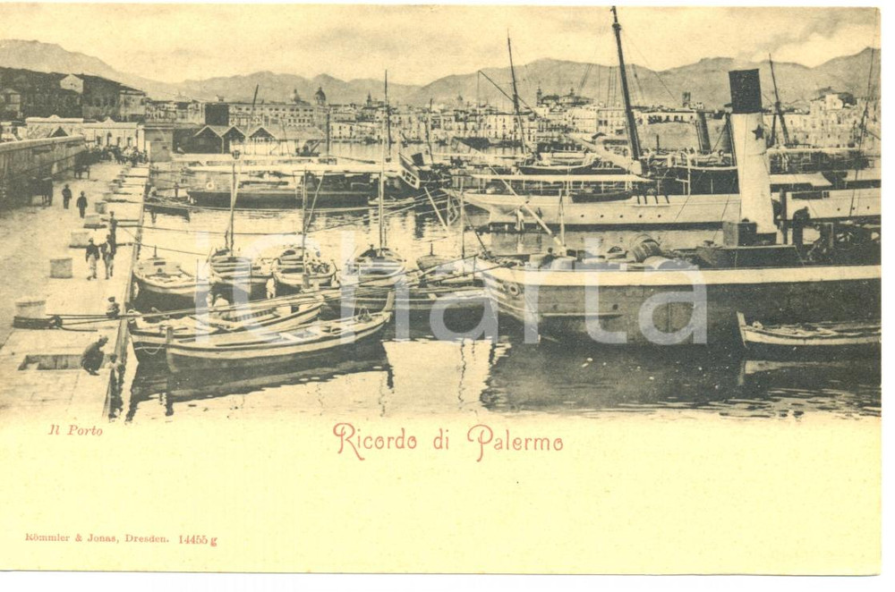 Cartolina originale da collezione 1900 ca PALERMO Veduta del porto Cartolina ANIMATA FP NV 1