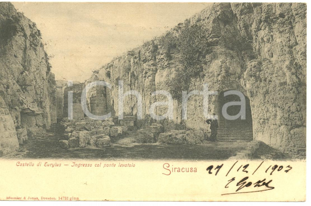Cartolina originale da collezione 1903 SIRACUSA Castello di EURYLUS - Ingresso con Ponte LEVATOIO *Cartolina FP VG 1
