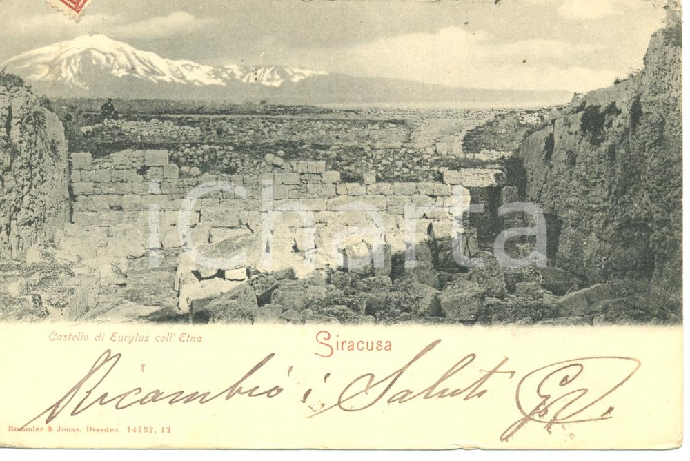 Cartolina originale da collezione 1903 SIRACUSA Castello di EURYLUS coll ETNA Cartolina FP VG 1
