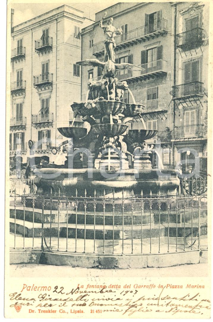 Cartolina originale da collezione 1903 PALERMO La fontana del GARRAFFO in Piazza MARINA Cartolina FP VG 1