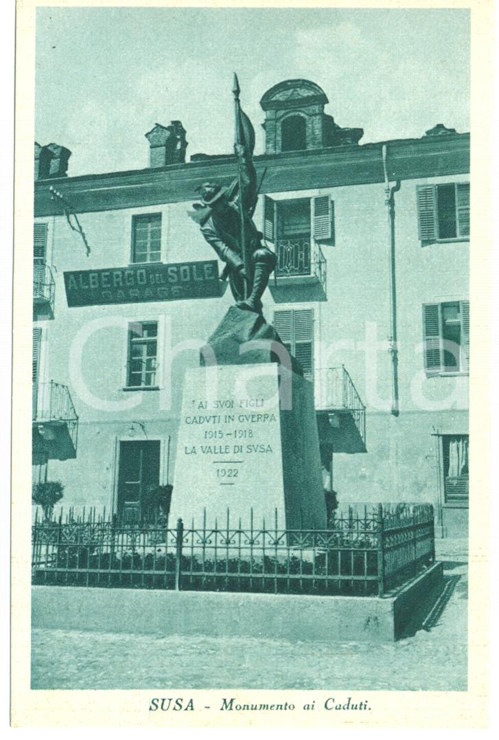 Cartolina originale da collezione 1920 ca SUSA TO Monumento ai Caduti Prima Guerra Mondiale Cartolina FP NV 1