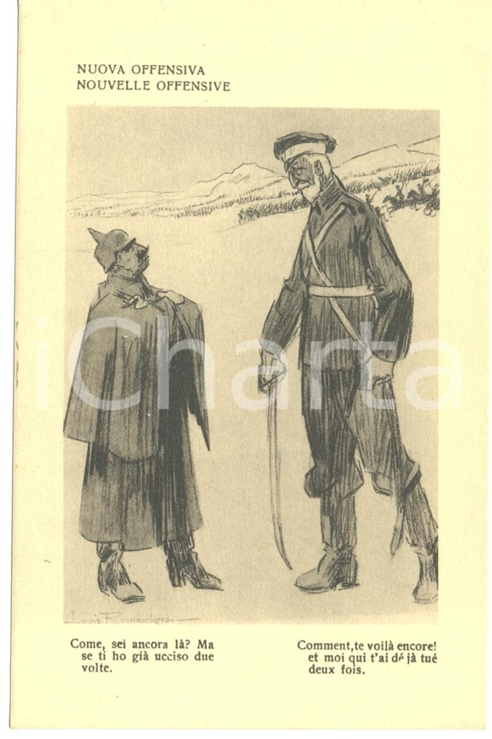 Cartolina originale da collezione 1917 WW1 SATIRA DI GUERRA Nuova offensiva *Cartolina FP NV 1