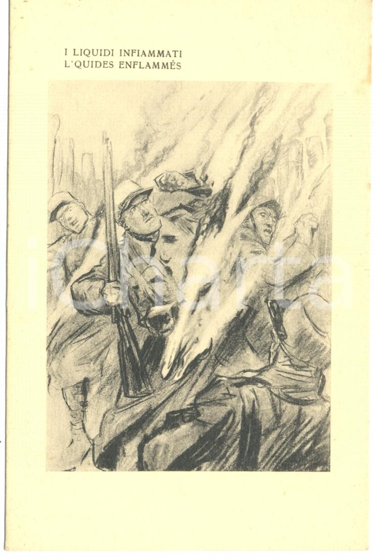 Cartolina originale da collezione 1917 WW1 SATIRA DI GUERRA Liquidi infiammati Cartolina FP NV 1