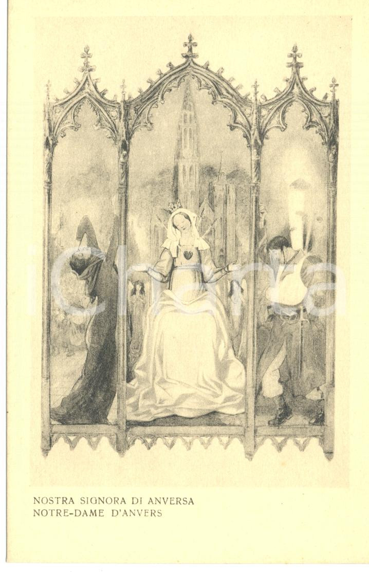 Cartolina originale da collezione 1917 WW1 ALLEGORIA della GUERRA Nostra Signora di ANVERSA Cartolina FP NV 1