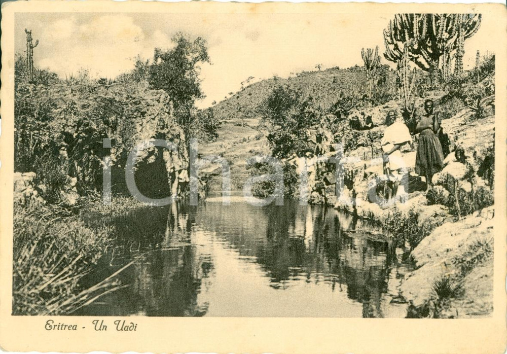 Cartolina originale da collezione 1937 ERITREA Veduta di Uadi ANIMATA Cartolina coloniale FG VG 1
