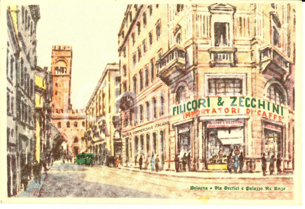 Cartolina originale da collezione 1960 ca BOLOGNA Via Orefici e Palazzo RE ENZO Cartolina Postale FG NV 1