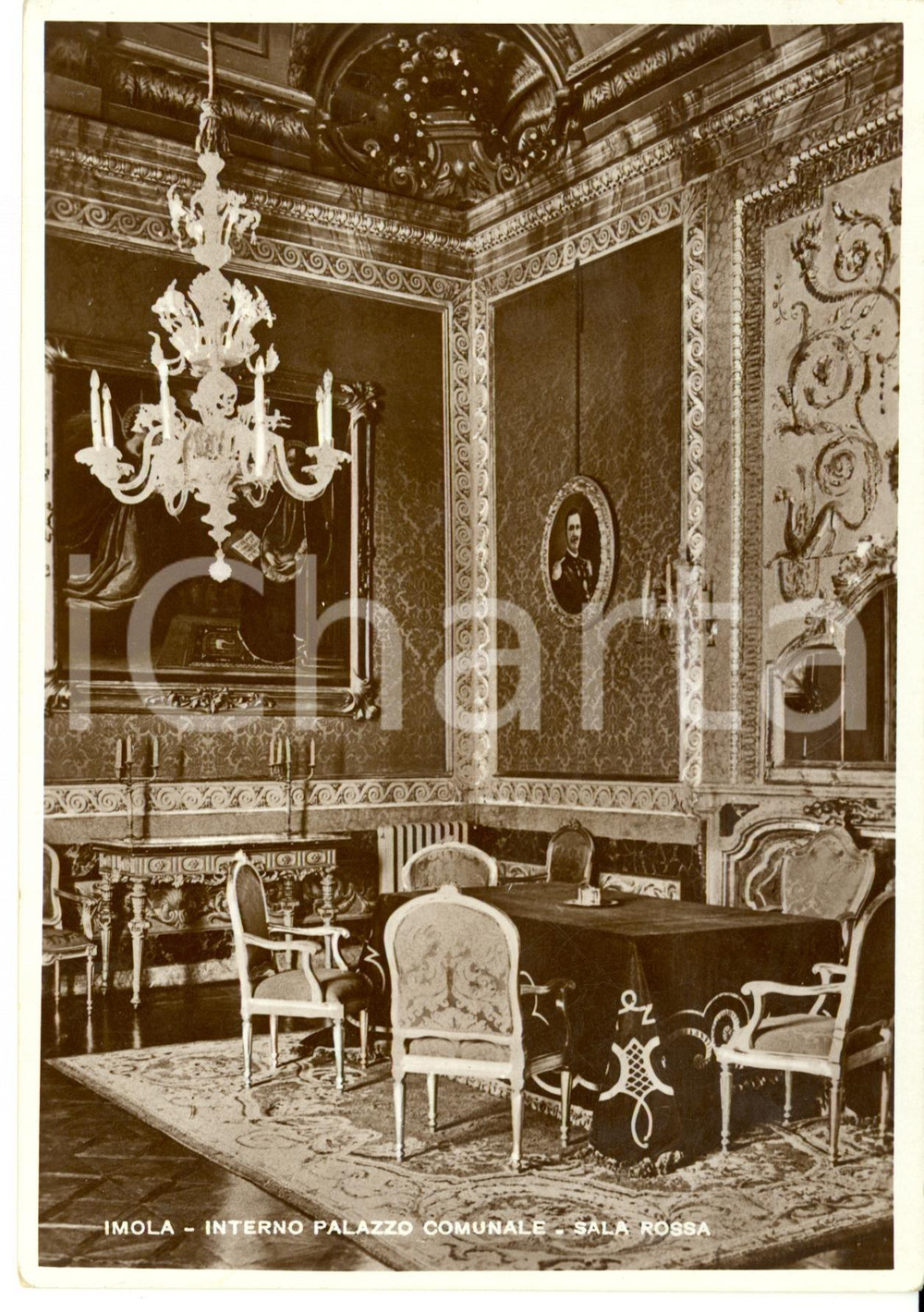 Cartolina originale da collezione 1942 IMOLA (BO)Interno del Palazzo Comunale - Sala Rossa*Cartolina Postale FG VG 1
