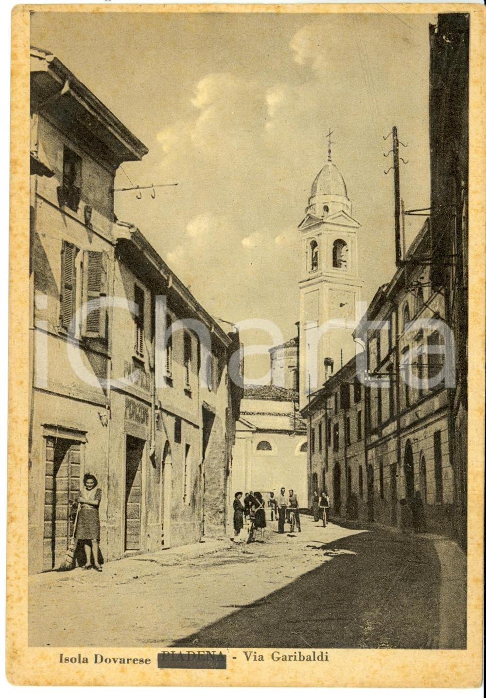Cartolina originale da collezione 1953 ISOLA DOVARESE CR Via Garibaldi Cartolina postale FG VG 1
