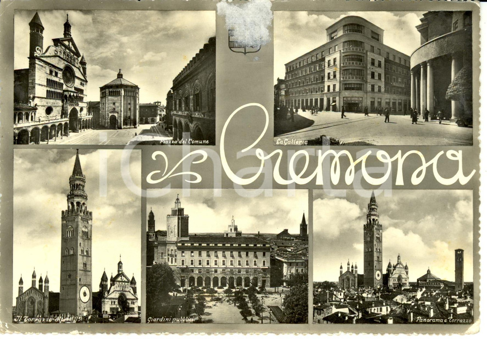 Cartolina originale da collezione 1950 ca CREMONA Vedutine della cittÃ  Cartolina postale FG NV 1