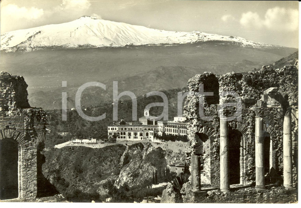 Cartolina originale da collezione 1960 TAORMINA ME Hotel S.Domenico, Etna da teatro Greco Cartolina FG VG 1