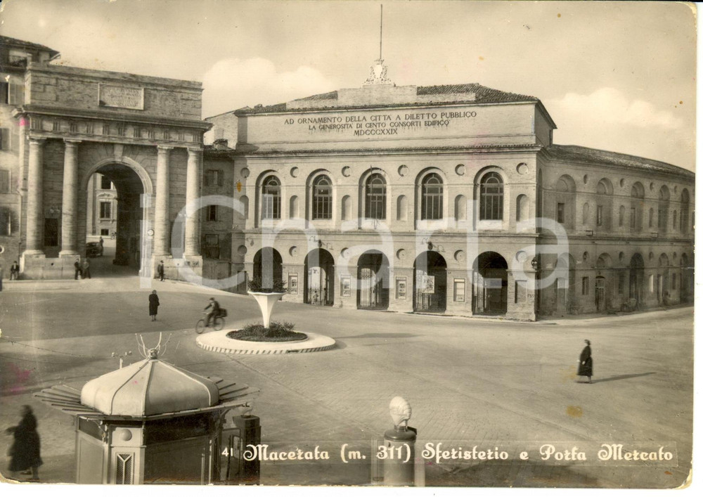 Cartolina originale da collezione 1955 MACERATA Sferisterio e Porta Mercato *Cartolina postale FG VG 1