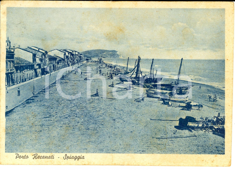 Cartolina originale da collezione 1952 PORTO RECANATI (MC) Spiaggia ANIMATA *Cartolina postale FG VG 1