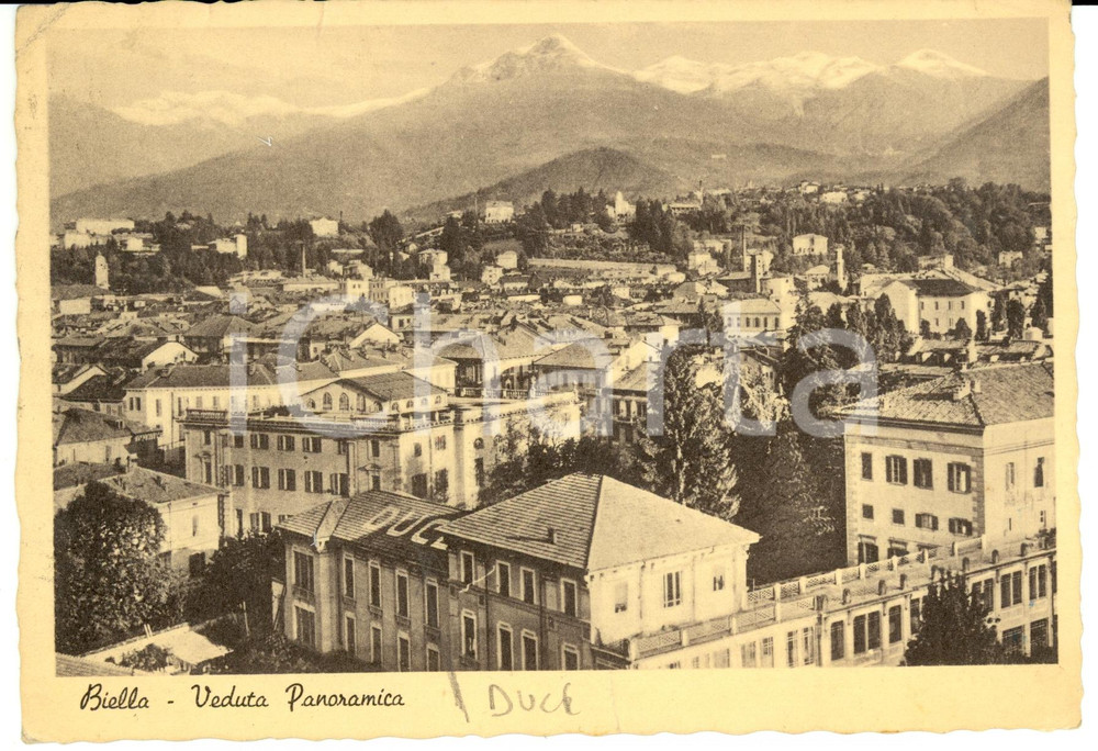 Cartolina originale da collezione 1945 BIELLA Veduta panoramica DUCE sul tetto *Cartolina postale FG VG 1