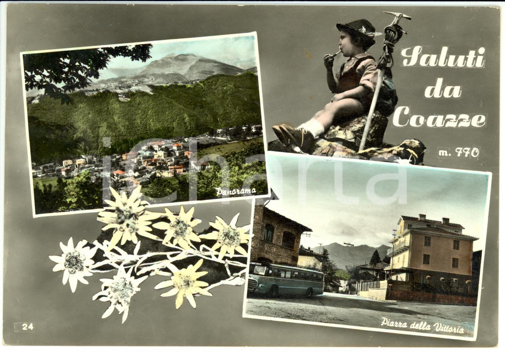 Cartolina originale da collezione 1955 ca COAZZE (TO) Vedutine e Piazza della Vittoria *Cartolina FG VG 1