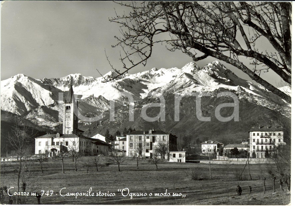 Cartolina originale da collezione 1959 COAZZE (TO) Campanile OGNUNO A MODO SUO *Cartolina FG VG 1