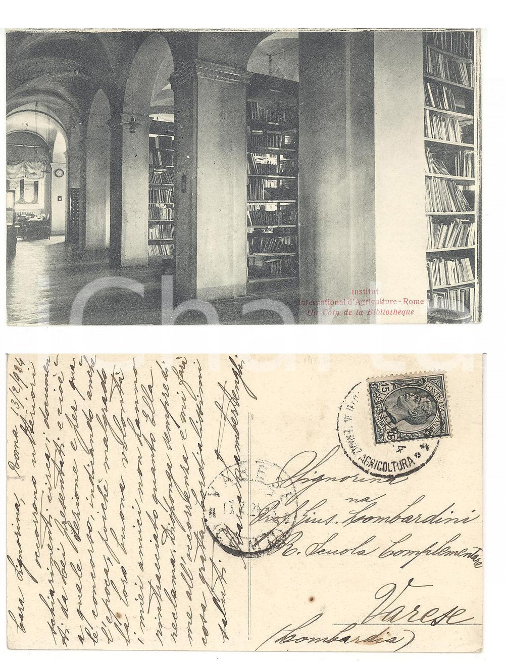 Autografo originale 1924 ROMA Biblioteca Istituto di Agricoltura Cartolina Maria LAMBERTENGHI 1