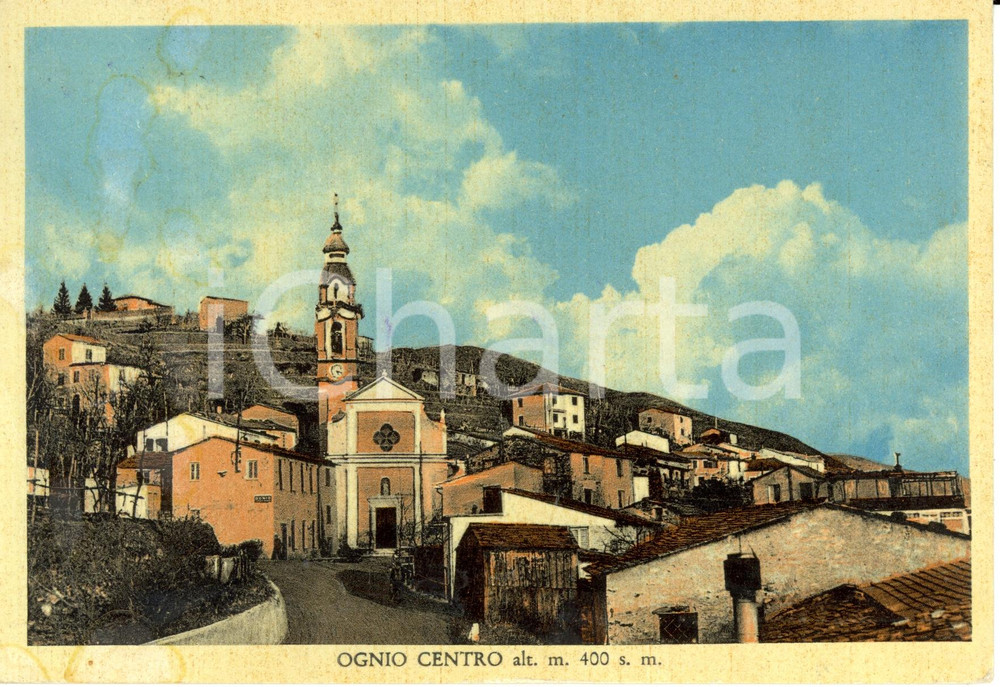Cartolina originale da collezione 1955 NEIRONE GE Frazione OGNIO Centro storico e chiesa parrocchiale FG VG 1
