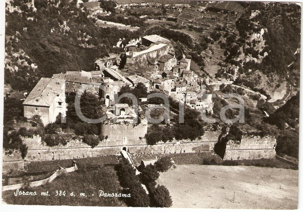 Cartolina originale da collezione 1969 SORANO GR Panorama con CASTELLO ORSINI Cartolina FG VG 1