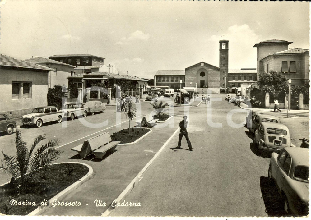Cartolina originale da collezione 1956 MARINA DI GROSSETO Scorcio di VIA CADORNA Cartolina ANIMATA FG VG 1