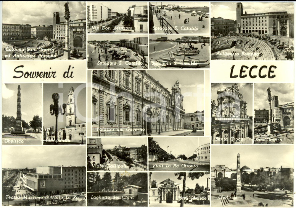 Cartolina originale da collezione 1962 LECCE Vedutine con COLONNA SANT'ORONZO e anfiteatro romano *Cartolina FG VG 1