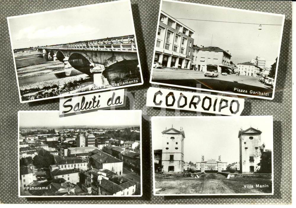 Cartolina originale da collezione 1950 ca CODROIPO UD Vedutine con Villa MANIN e ponte su TAGLIAMENTO FG NV 1