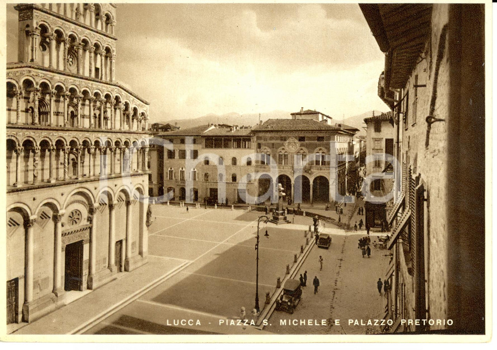 Cartolina originale da collezione 1933 LUCCA Piazza SAN MICHELE e PALAZZO PRETORIO *Cartolina FG VG 1