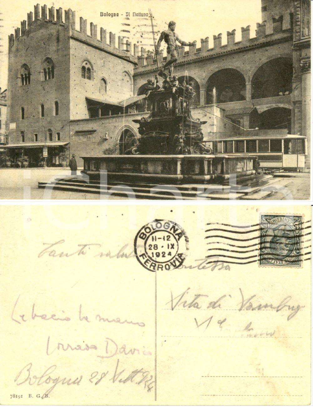 Autografo originale 1924 BOLOGNA Il Nettuno *Cartolina Corrado DAVICO DI QUITTENGO Autografo 1