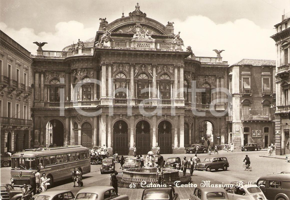 Cartolina originale da collezione 1960 CATANIA Teatro MASSIMO BELLINI Movimento INDIPENDENZA DELLA SICILIA FG VG 1