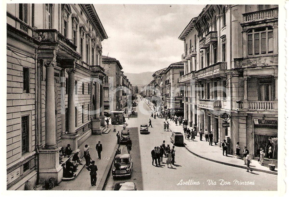 Cartolina originale da collezione 1950 circa AVELLINO Scorcio panoramico VIA DON MINZONI *Cartolina animata FG NV 1