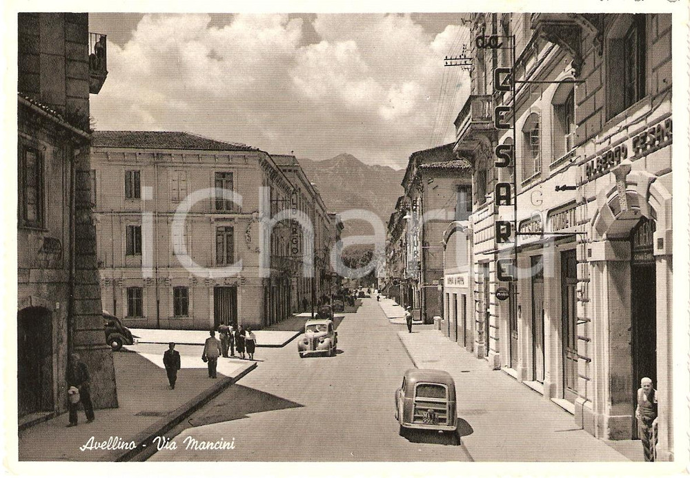 Cartolina originale da collezione 1954 AVELLINO Via Mancini Albergo CESARE TROMBETTA Cartolina animata FG VG 1