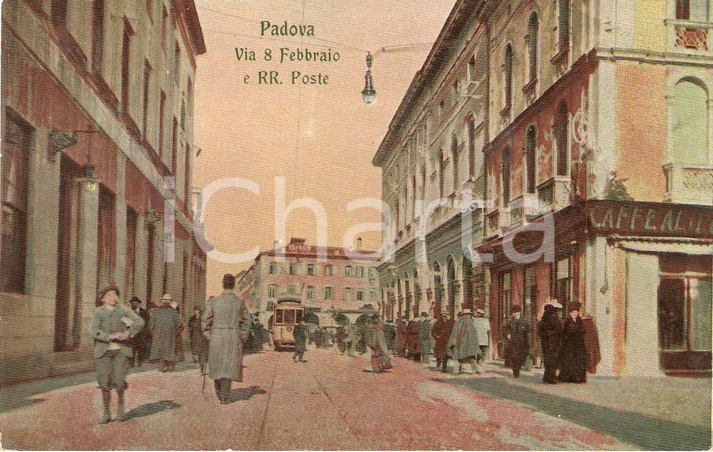 Cartolina originale da collezione 1925 ca PADOVA Via 8 Febbraio REGIE POSTE Animata con TRAM Cartolina FG NV 1