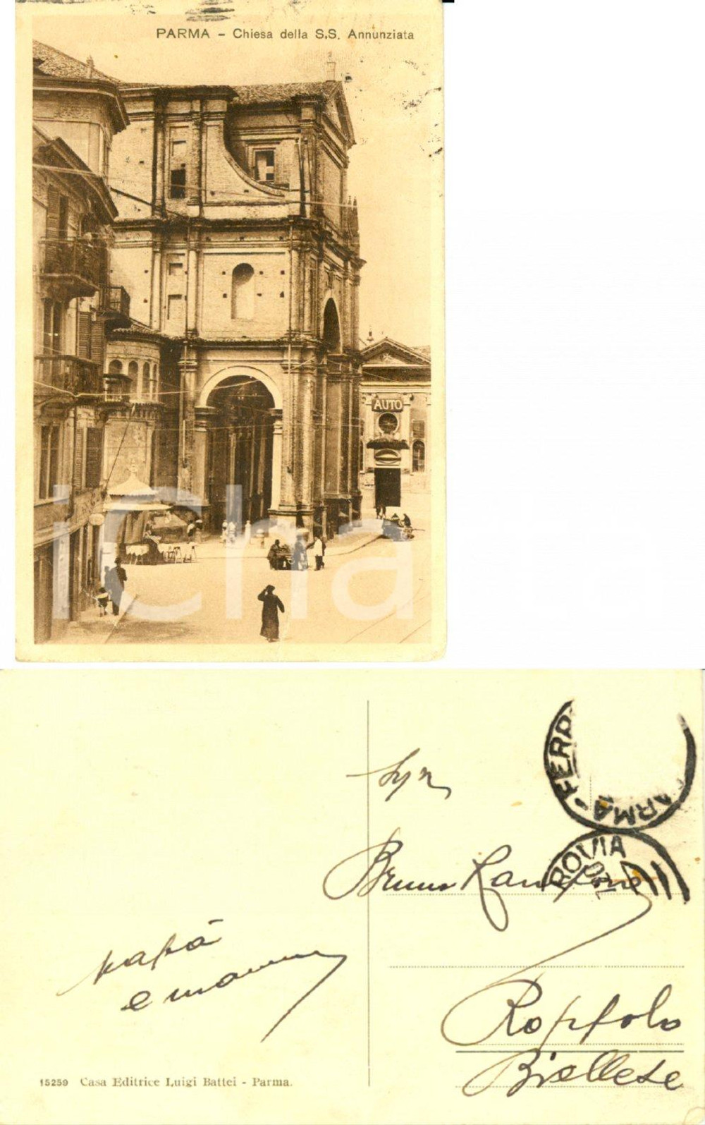 Cartolina originale da collezione 1930 ca PARMA Chiesa SS Annunziata *Cartolina a Bruna RAMPONE FP VG 1