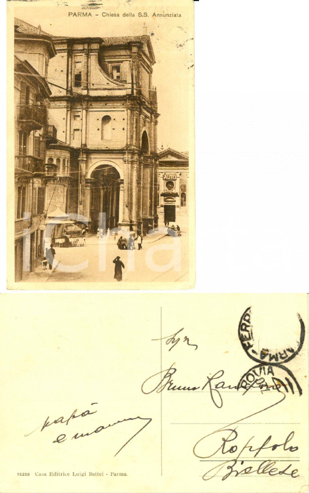 Cartolina originale da collezione 1930 ca PARMA Chiesa SS Annunziata Cartolina a Bruna RAMPONE FP VG 1