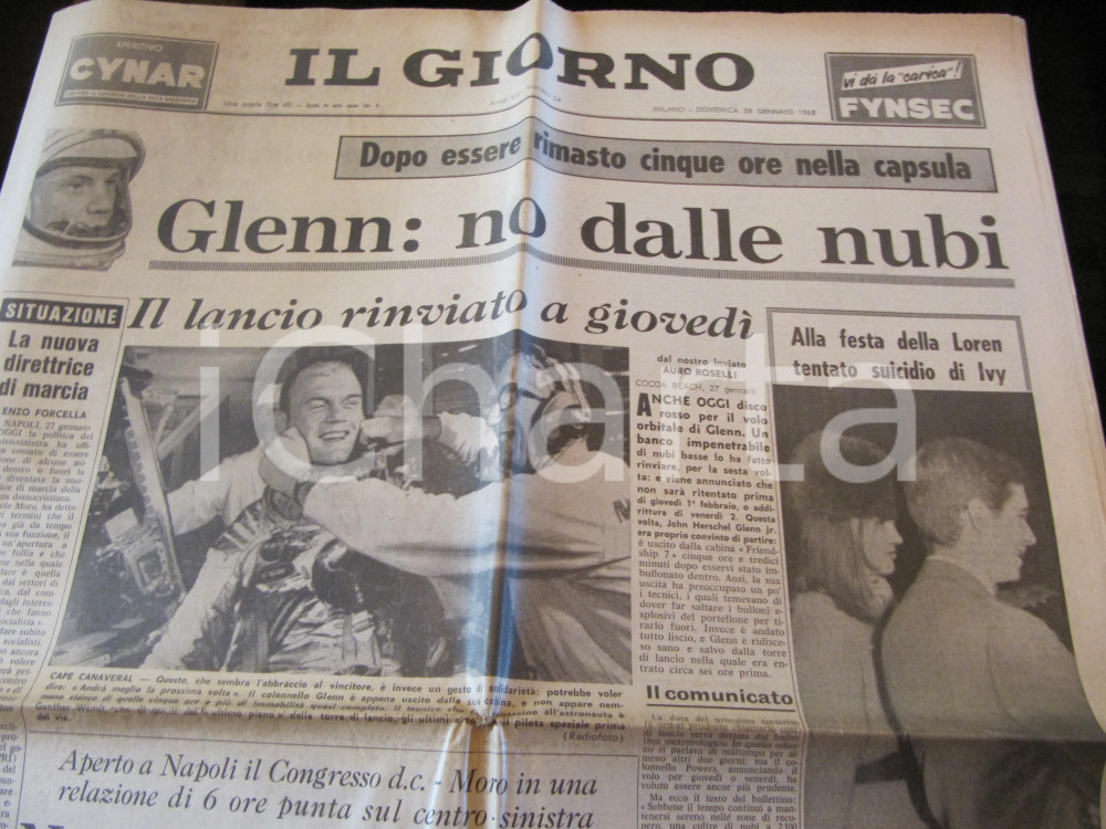 Giornale, rivista storica 1962 IL GIORNO Astronauta John HERSCHEL GLENN JR. lancio rinviato *Giornale 1